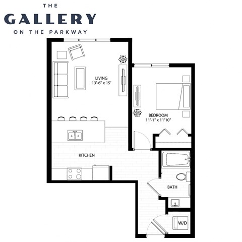 The Picollo Floor Plan at The Gallery Apartments, Burnsville, MN, 55337